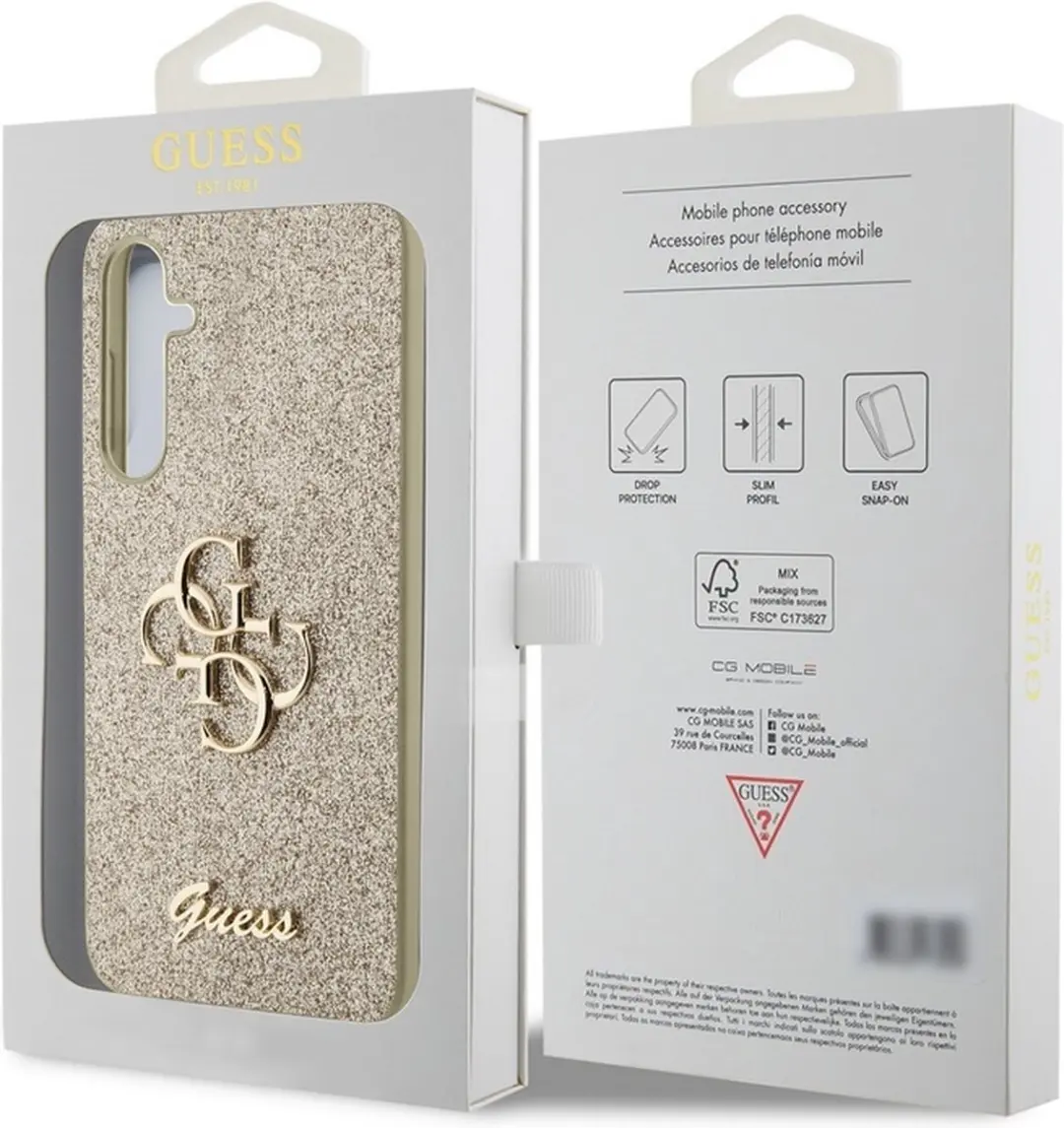GUESS 4G Metal Logo Glitter Back Case Goud - GUHCS23FEHG4SGD