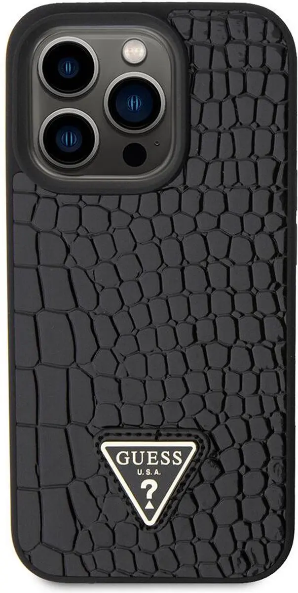 GUESS Crocodile Triangle Back Case - iPhone 15 Pro - Zwart