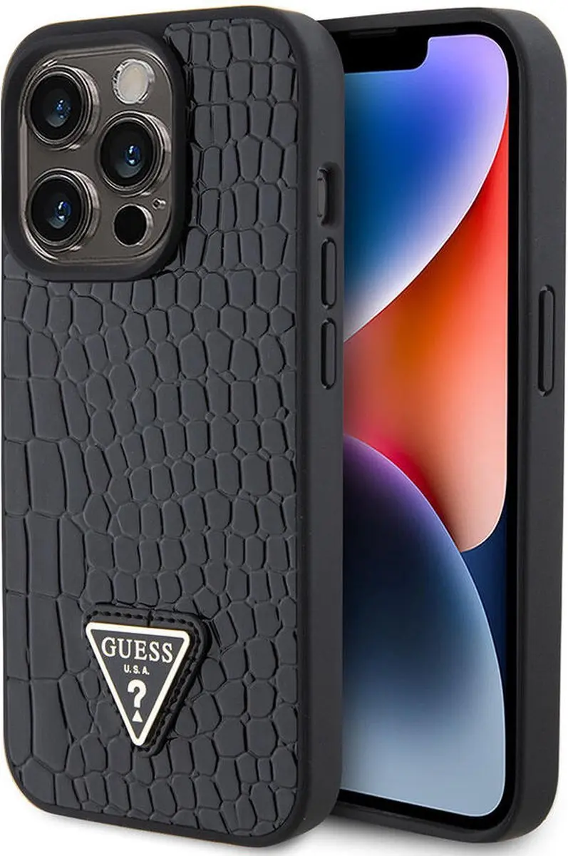 GUESS Crocodile Triangle Back Case - iPhone 15 Pro - Zwart