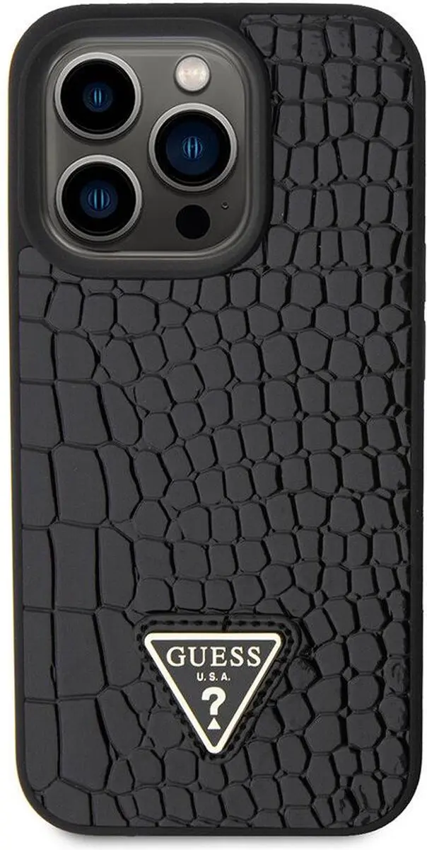 GUESS Crocodile Triangle Back Case - iPhone 15 Pro - Zwart