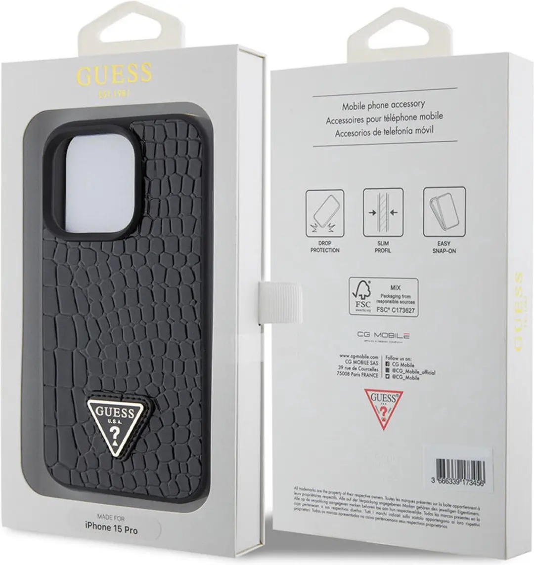 GUESS Crocodile Triangle Back Case - iPhone 15 Pro - Zwart