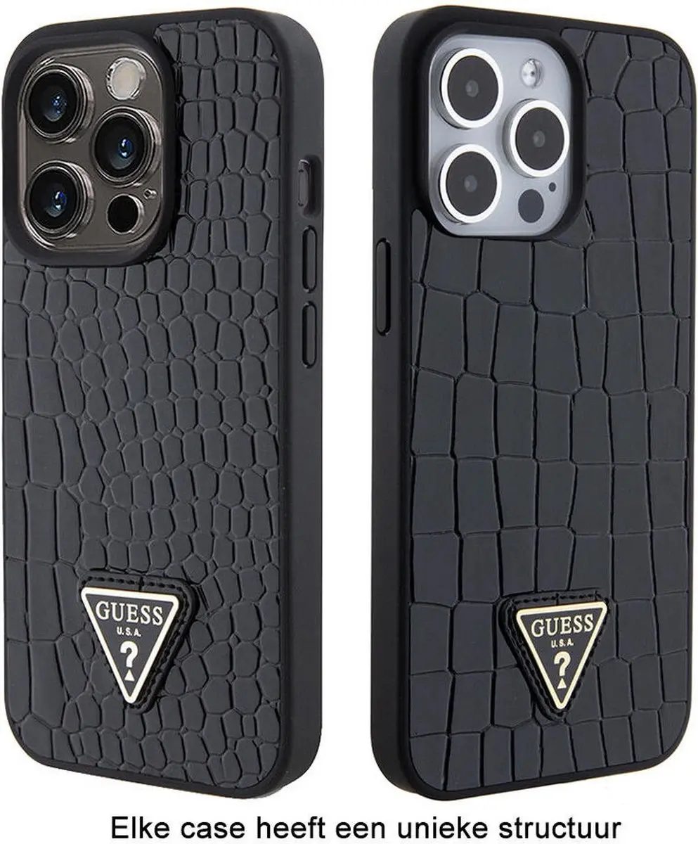 GUESS Crocodile Triangle Back Case - iPhone 15 Pro - Zwart