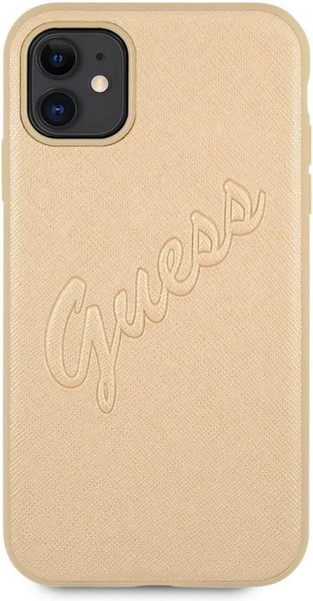 Guess Saffiano Vintage iPhone 11 Hoes - Goud