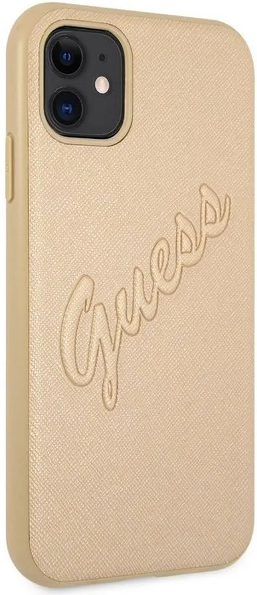 Guess Saffiano Vintage iPhone 11 Hoes - Goud