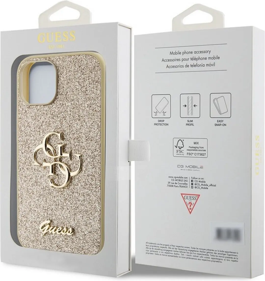 GUESS 4G Logo Glitter Back Case - iPhone 15 - Goud