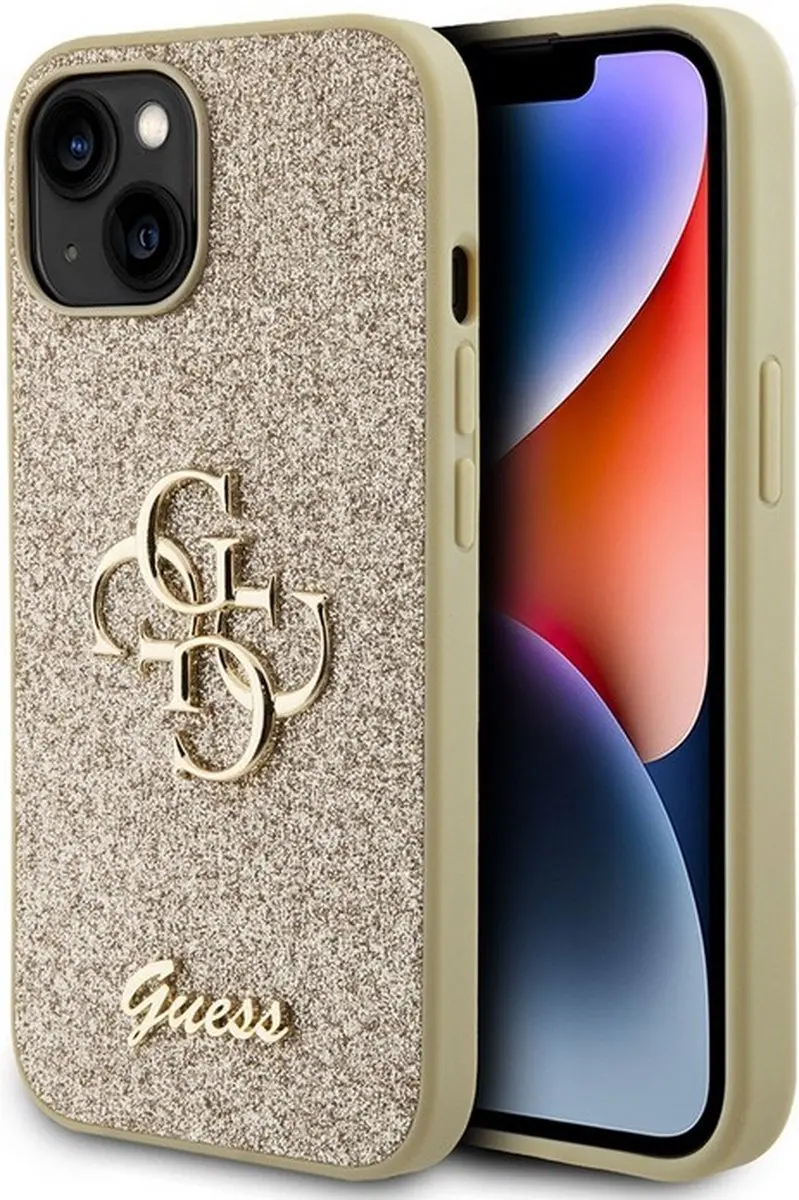GUESS 4G Logo Glitter Back Case - iPhone 15 - Goud