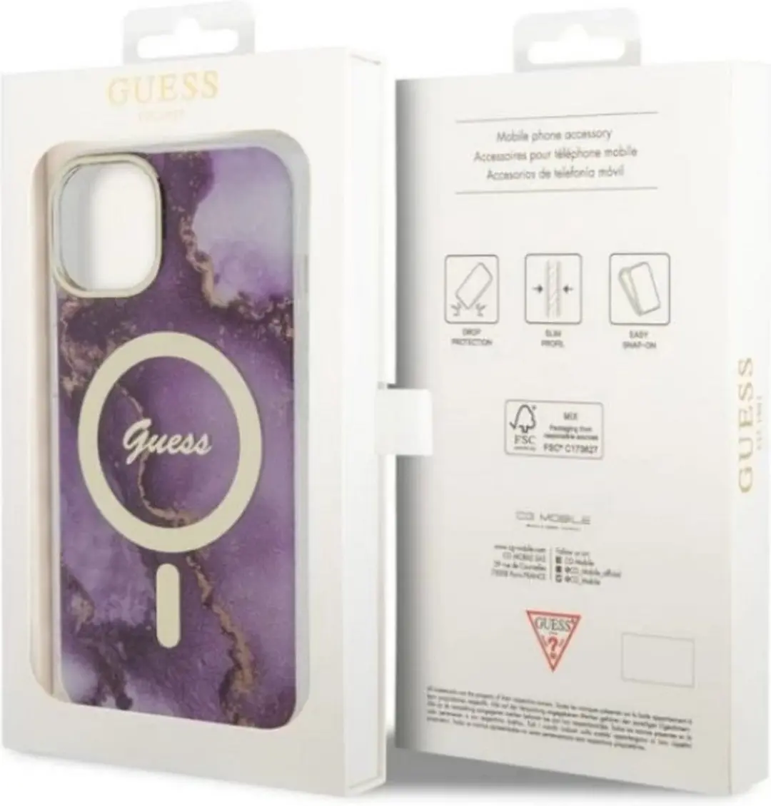 Guess Golden Marble Back Case MagSafe - Paars