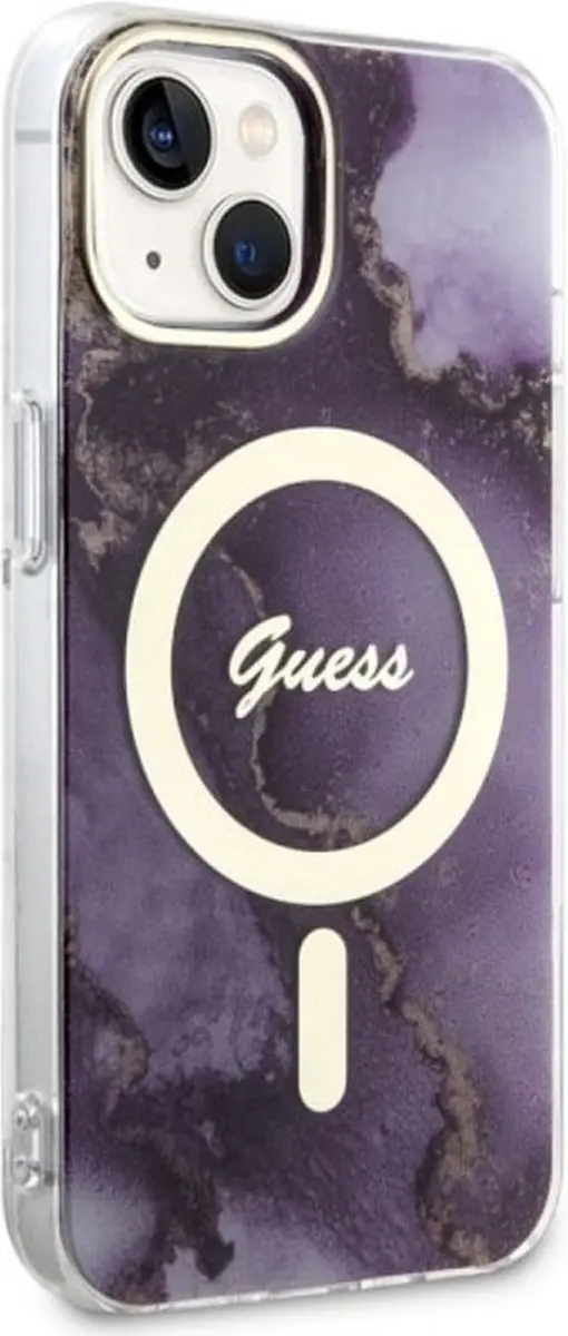 Guess Golden Marble Back Case MagSafe - Paars