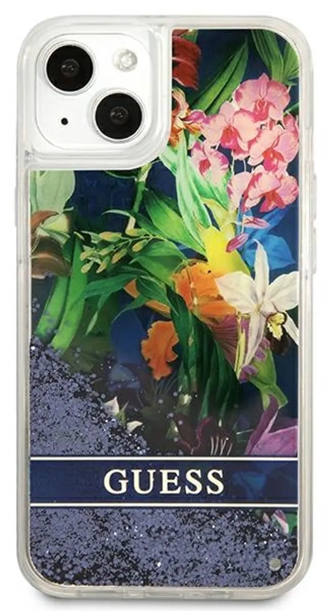 GUESS Flower Liquid Glitter iPhone 13 Mini Hoes - Blauw - afbeelding 6 van 6