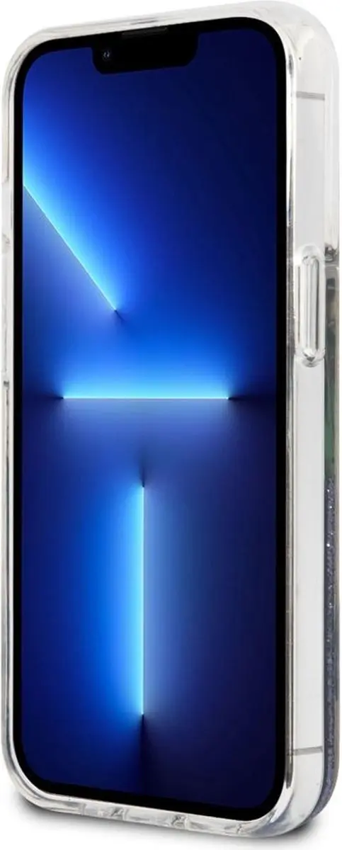 GUESS Flower Liquid Glitter iPhone 13 Mini Hoes - Blauw