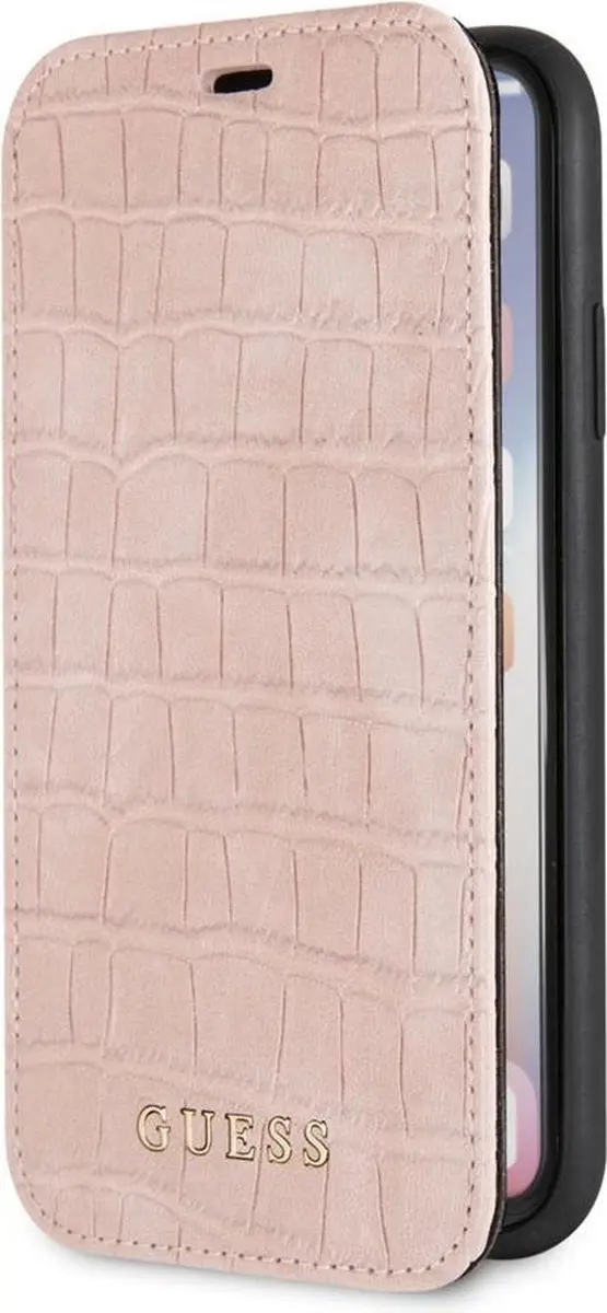GUESS iPhone Xs Hoesje Croco Roze Kunstleer - 2 Stuks - afbeelding 6 van 6