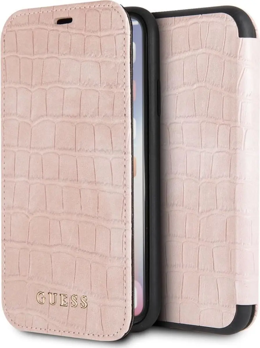 GUESS iPhone Xs Hoesje Croco Roze Kunstleer
