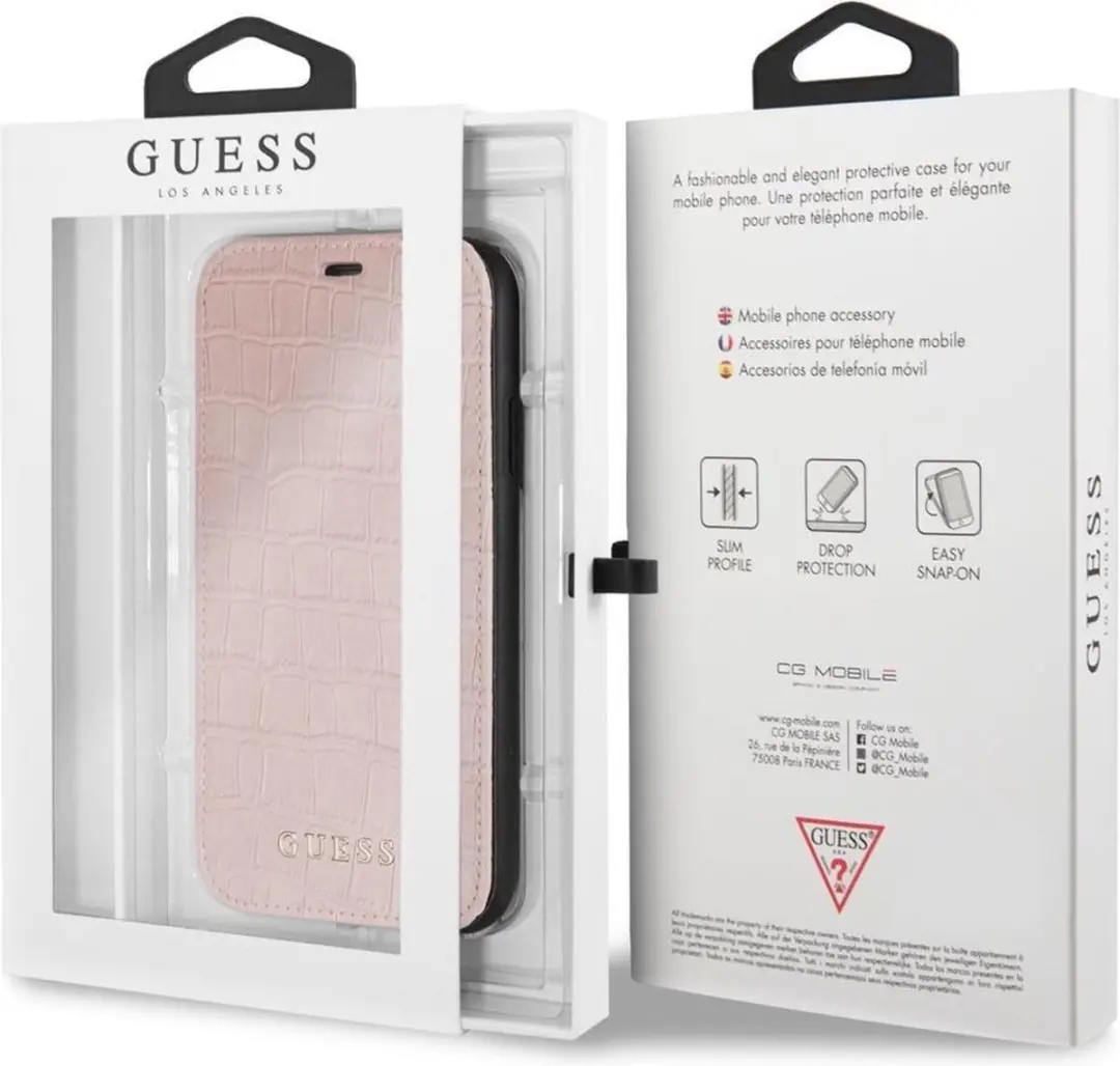 GUESS iPhone Xs Hoesje Croco Roze Kunstleer - 2 Stuks