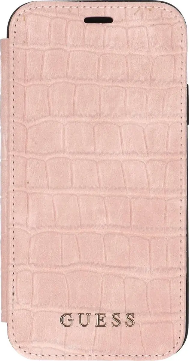 GUESS iPhone Xs Hoesje Croco Roze Kunstleer - 2 Stuks