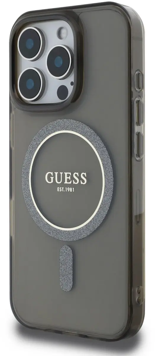 GUESS MagSafe Hoesje iPhone 16 Pro Max - Glittercirkel - Zwart