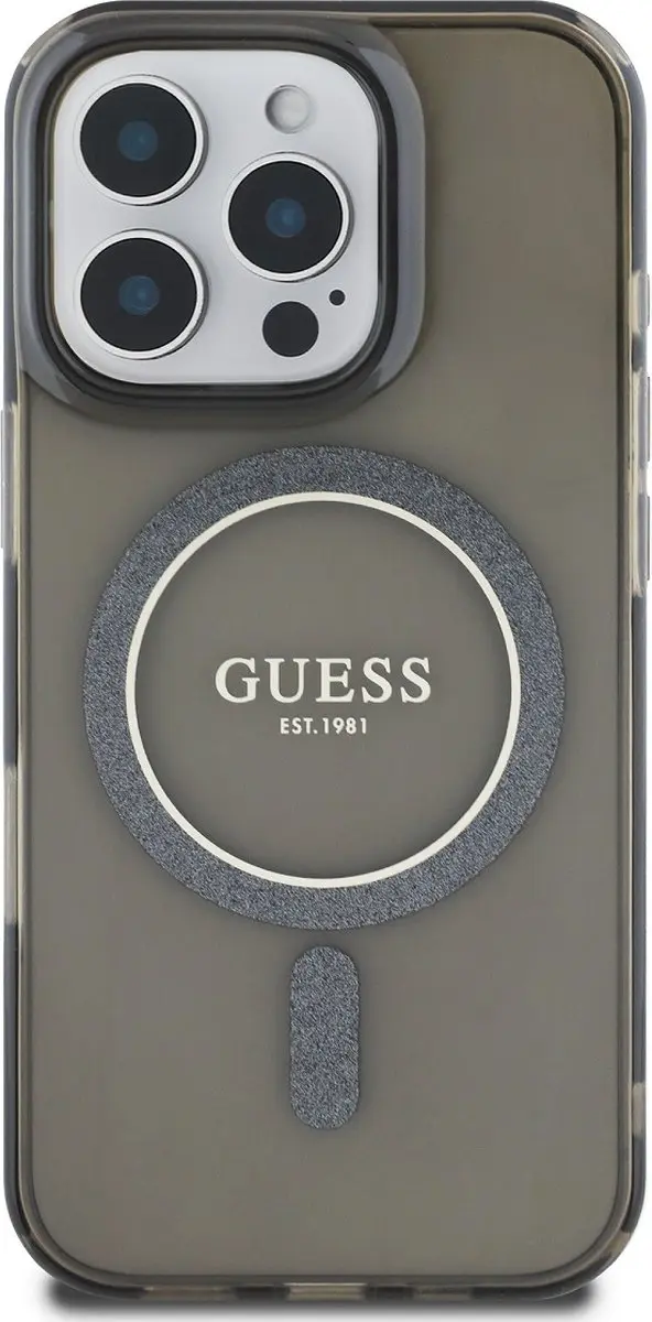 GUESS MagSafe Hoesje iPhone 16 Pro Max - Glittercirkel - Zwart