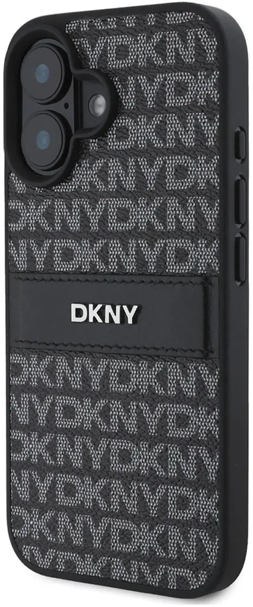 DKNY Backcover iPhone 16 PU Leather Repeat Pattern Tonal Stripe - 3666339333300 - Zwart