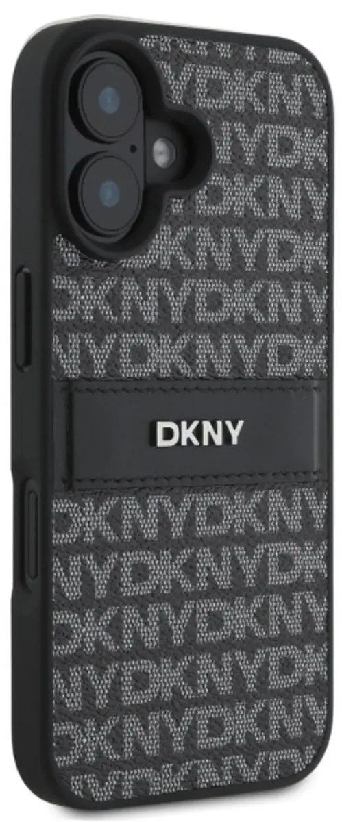 DKNY Backcover iPhone 16 PU Leather Repeat Pattern Tonal Stripe - 3666339333300 - Zwart