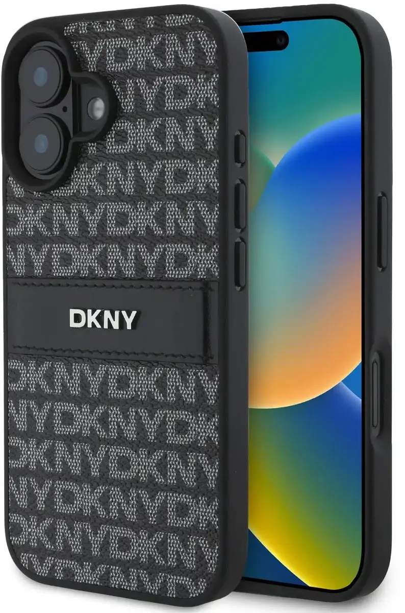 DKNY Backcover iPhone 16 PU Leather Repeat Pattern Tonal Stripe