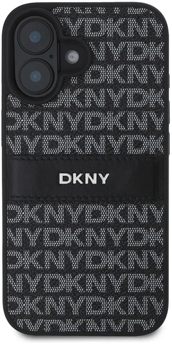 DKNY Backcover iPhone 16 PU Leather Repeat Pattern Tonal Stripe - 3666339333300 - Zwart