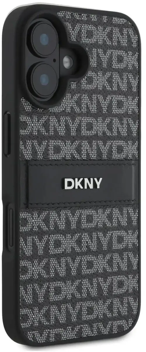 DKNY Backcover iPhone 16 PU Leather Repeat Pattern Tonal Stripe - 3666339333300 - Zwart - afbeelding 6 van 6