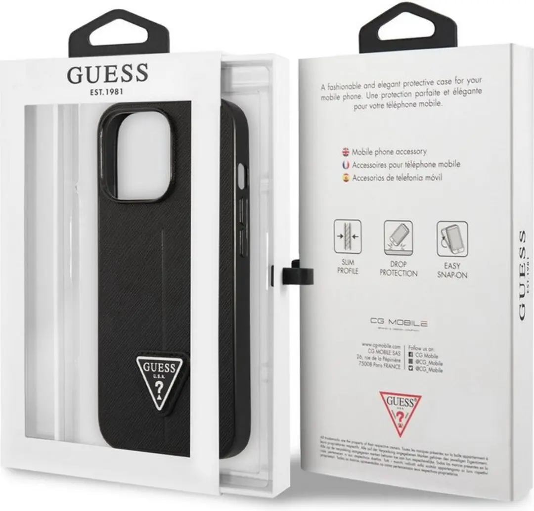 Guess Saffiano iPhone 13 Pro Hoesje - Zwart