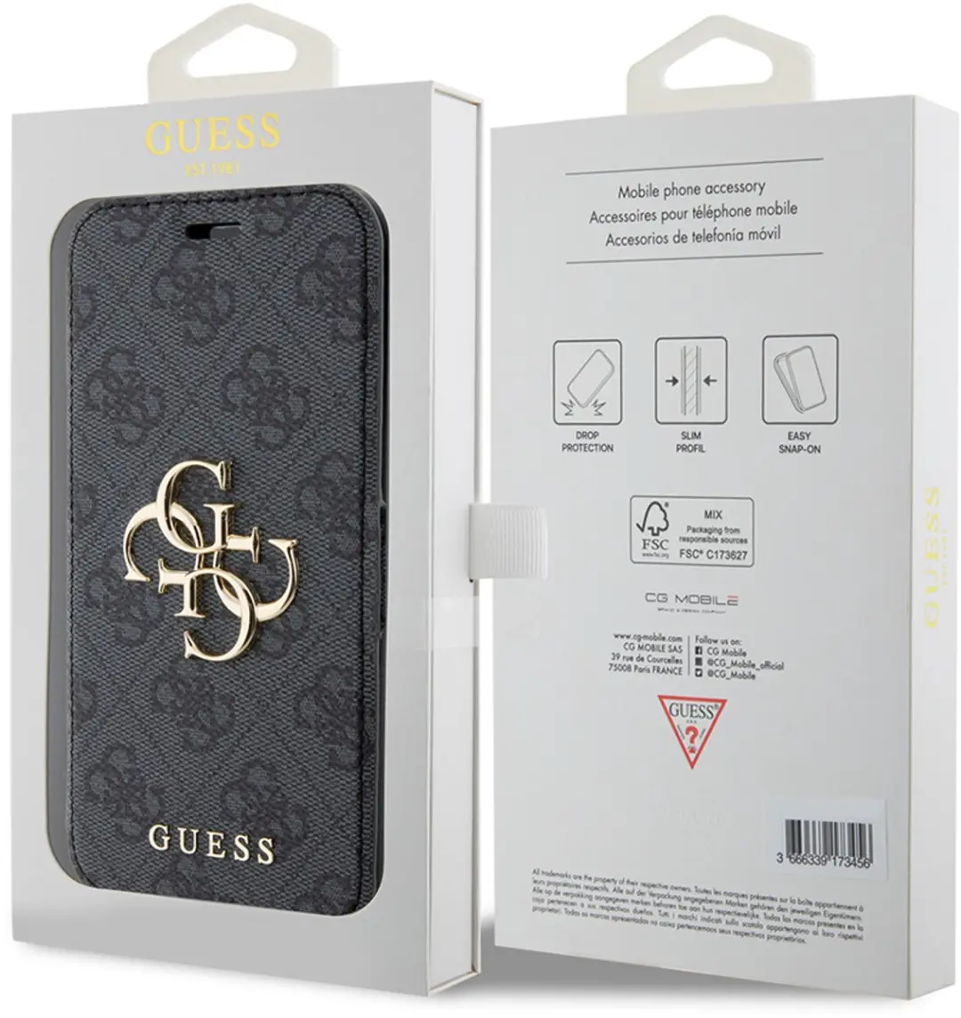 Guess 4G Metal Logo Book Case - iPhone 15 Pro 6.1" - Grijs - afbeelding 6 van 6
