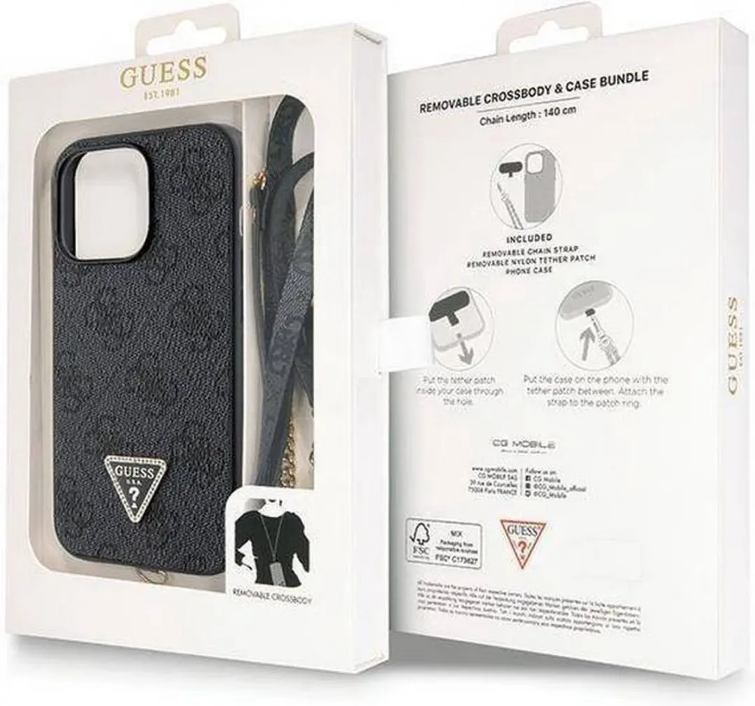 GUESS 4G Triangle Crossbody Case - iPhone 13 Pro Max - Zwart