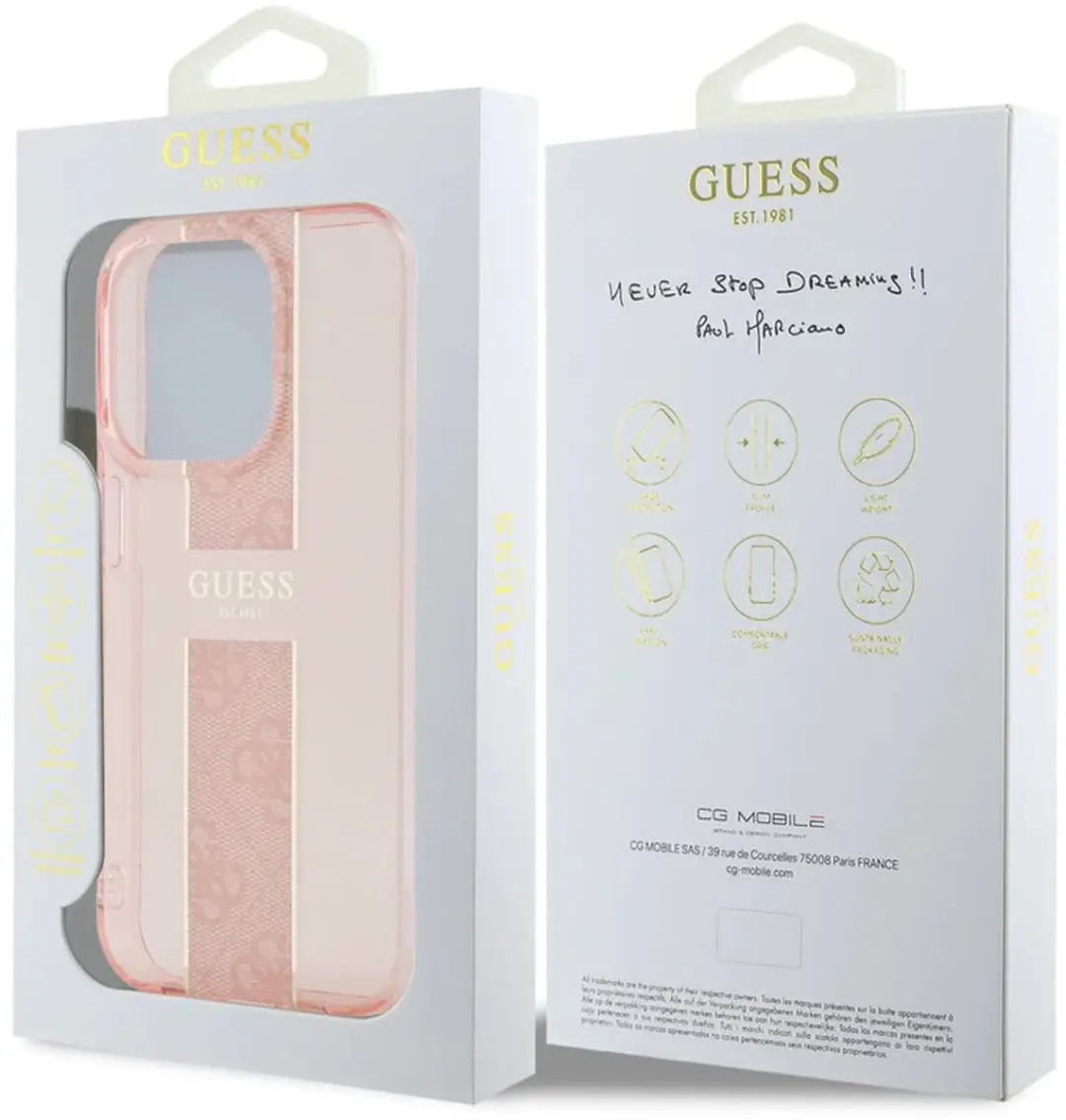 Guess iPhone 15 Pro Backcover IML 4G Stripe - Roze
