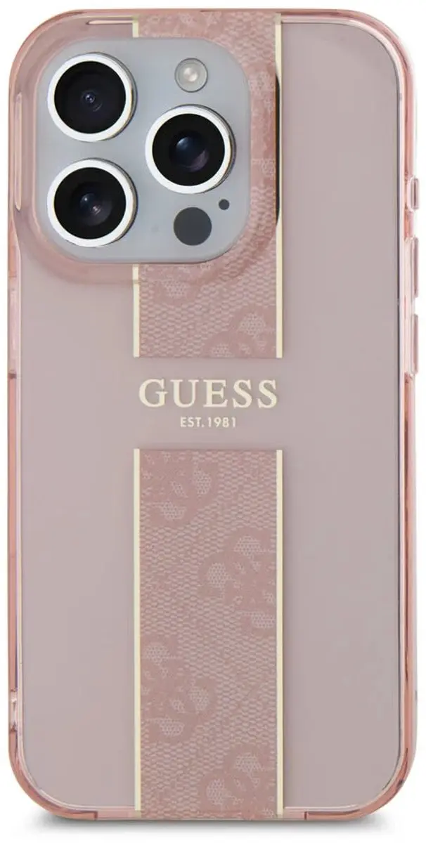 Guess iPhone 15 Pro Backcover IML 4G Stripe - Roze