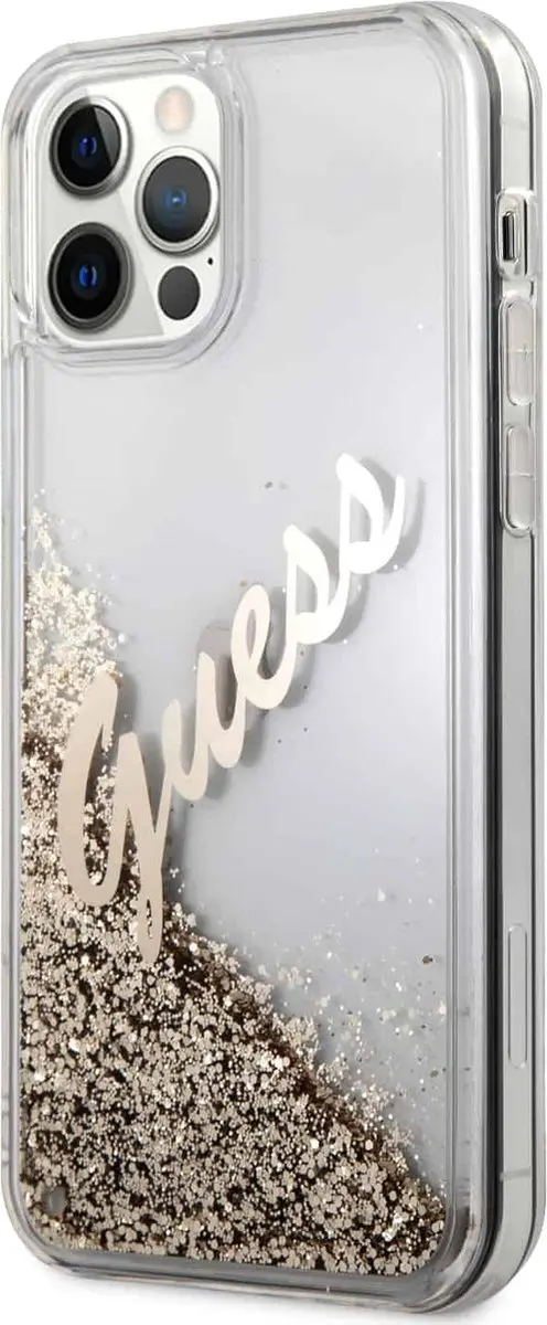 Guess Liquid Glitter Vintage iPhone 12 Pro Max Hoesje - Goud