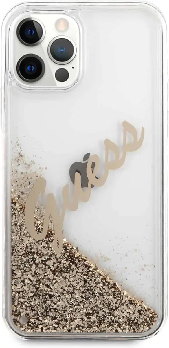 Guess Liquid Glitter Vintage iPhone 12 Pro Max Hoesje - Goud