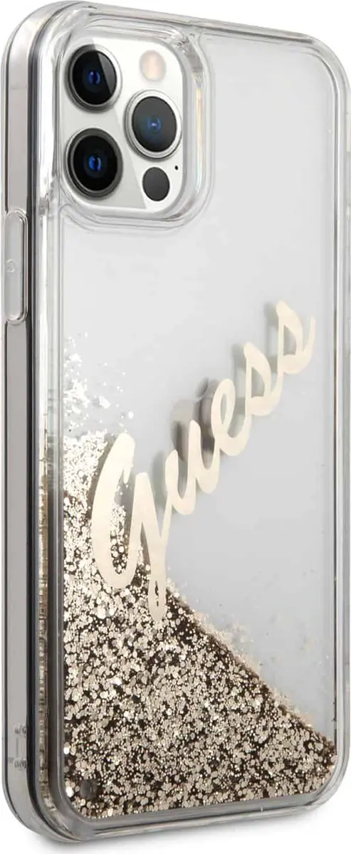 Guess Liquid Glitter Vintage iPhone 12 Pro Max Hoesje - Goud