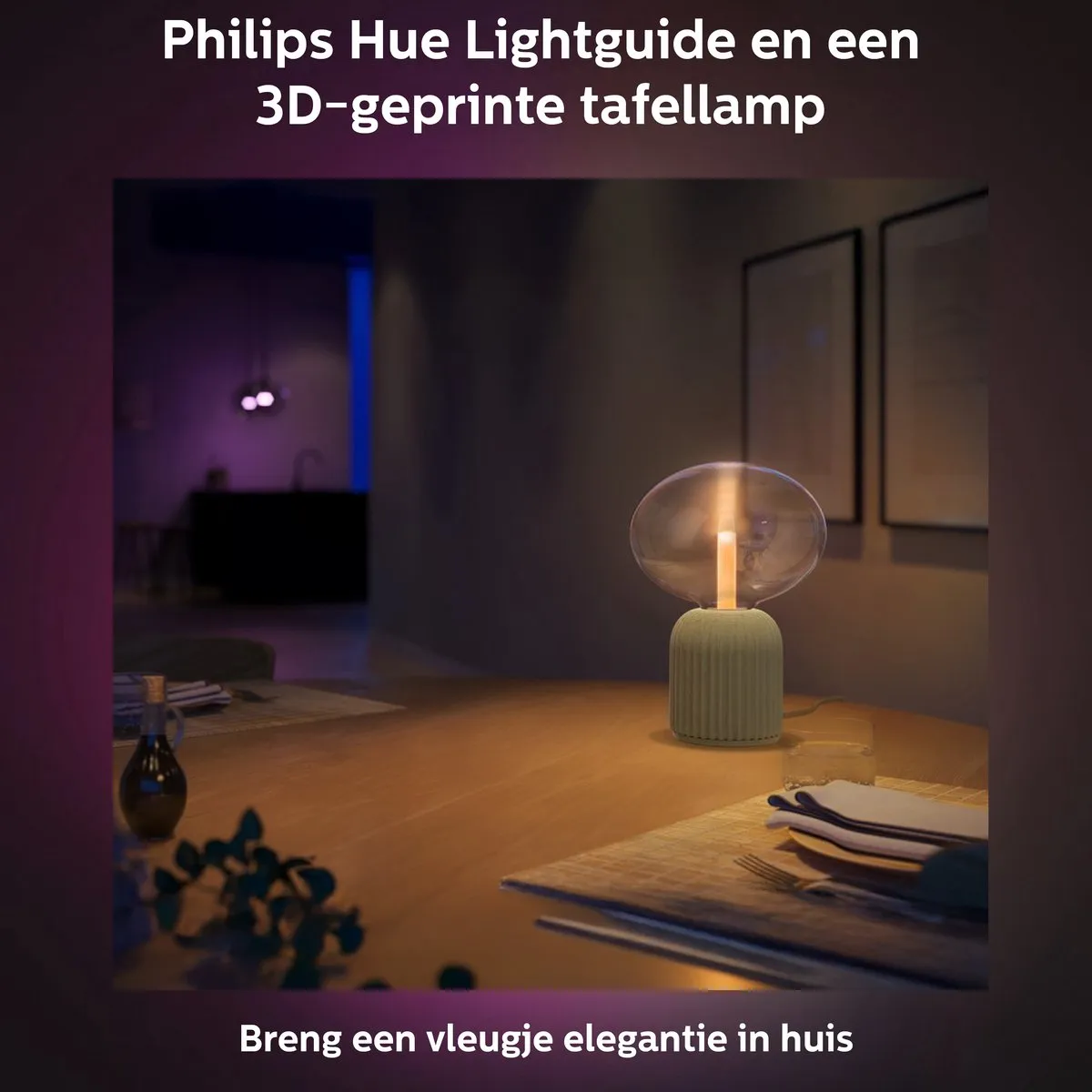 Philips Hue Lightguide 3D-geprinte Tafellamp Saliegroen - E27 RGBW