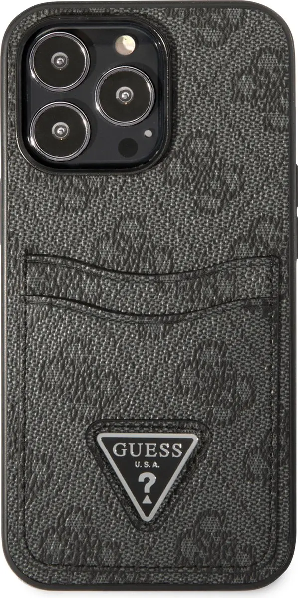 Guess Saffiano iPhone 13 Pro Hoesje - 2 Pasjes - Zwart