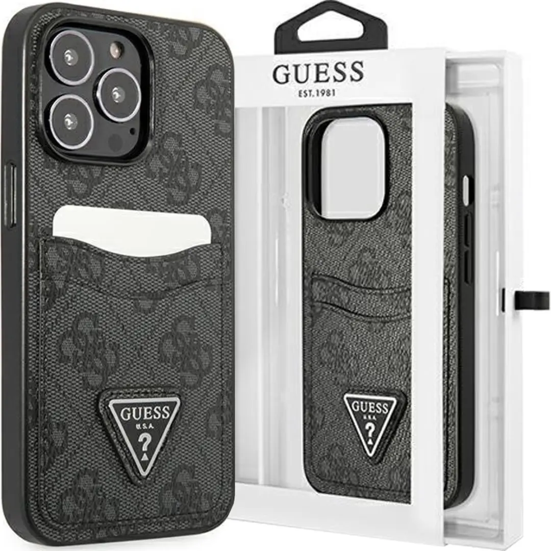 Guess Saffiano iPhone 13 Pro Hoesje - 2 Pasjes - Zwart