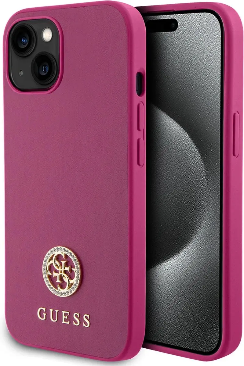 Guess 4G Strass Metal Logo Back Case - iPhone 15 Roze