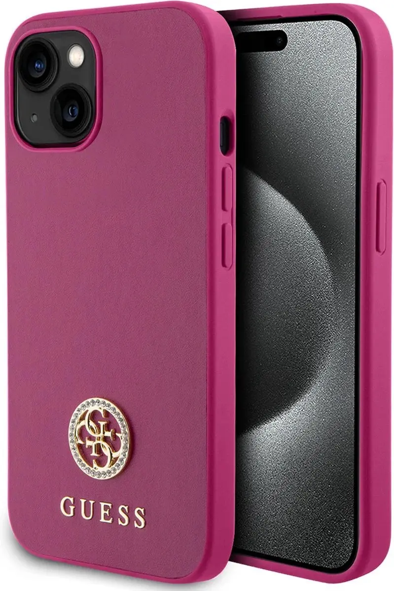Guess 4G Strass Metal Logo Back Case - iPhone 15 Roze