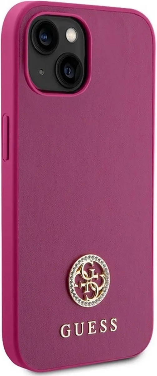 Guess 4G Strass Metal Logo Back Case - iPhone 15 Roze