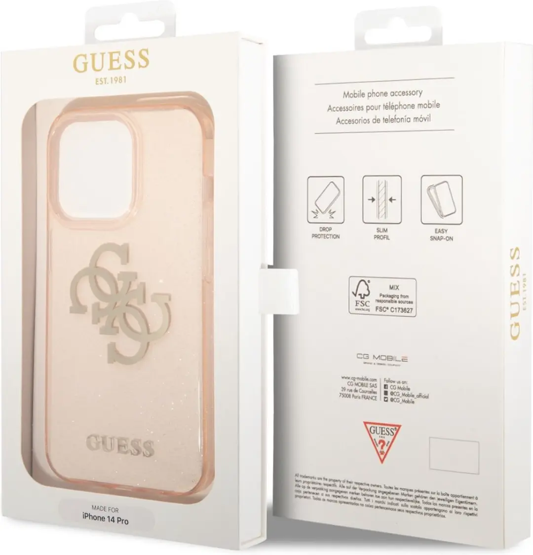 GUESS 4G Logo Glitter TPU Hoesje iPhone 14 Pro 6.1" - Goud