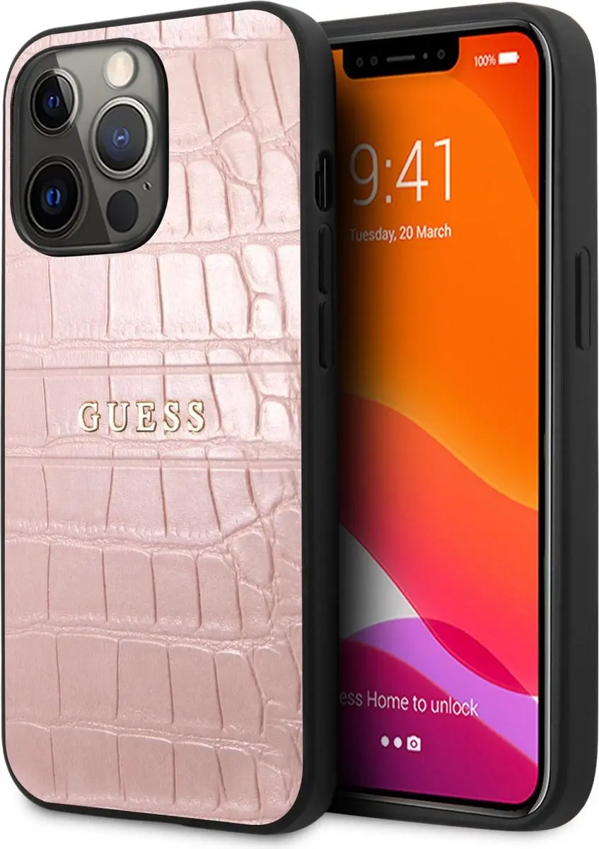 GUESS Crocodile Back Case - iPhone 13 Pro - Roze - MPN 3666339023850
