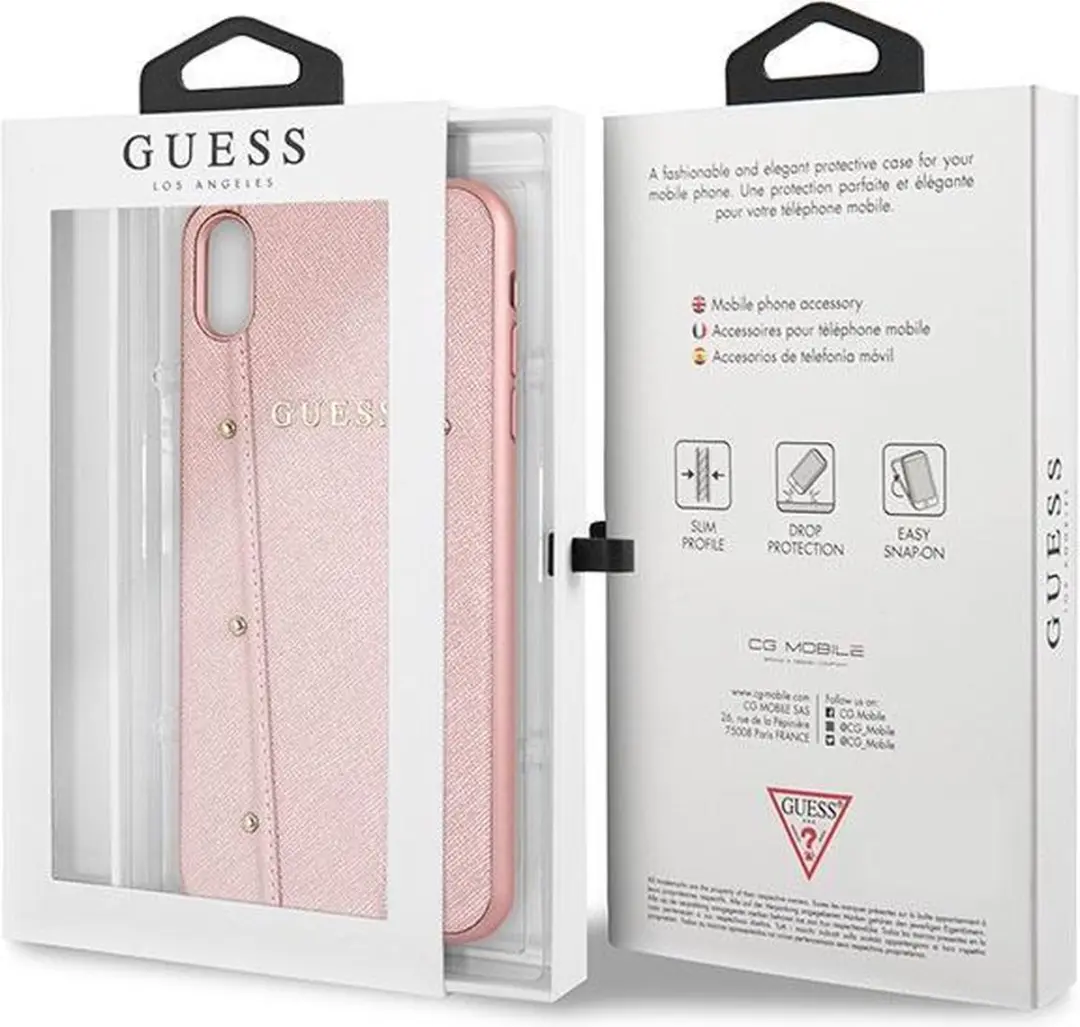 GUESS Hoesje iPhone Xs Max - Roze Goud - Leer met gouden studs - afbeelding 6 van 6