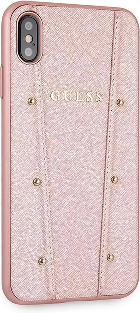 GUESS Hoesje iPhone Xs Max - Roze Goud - Leer met gouden studs