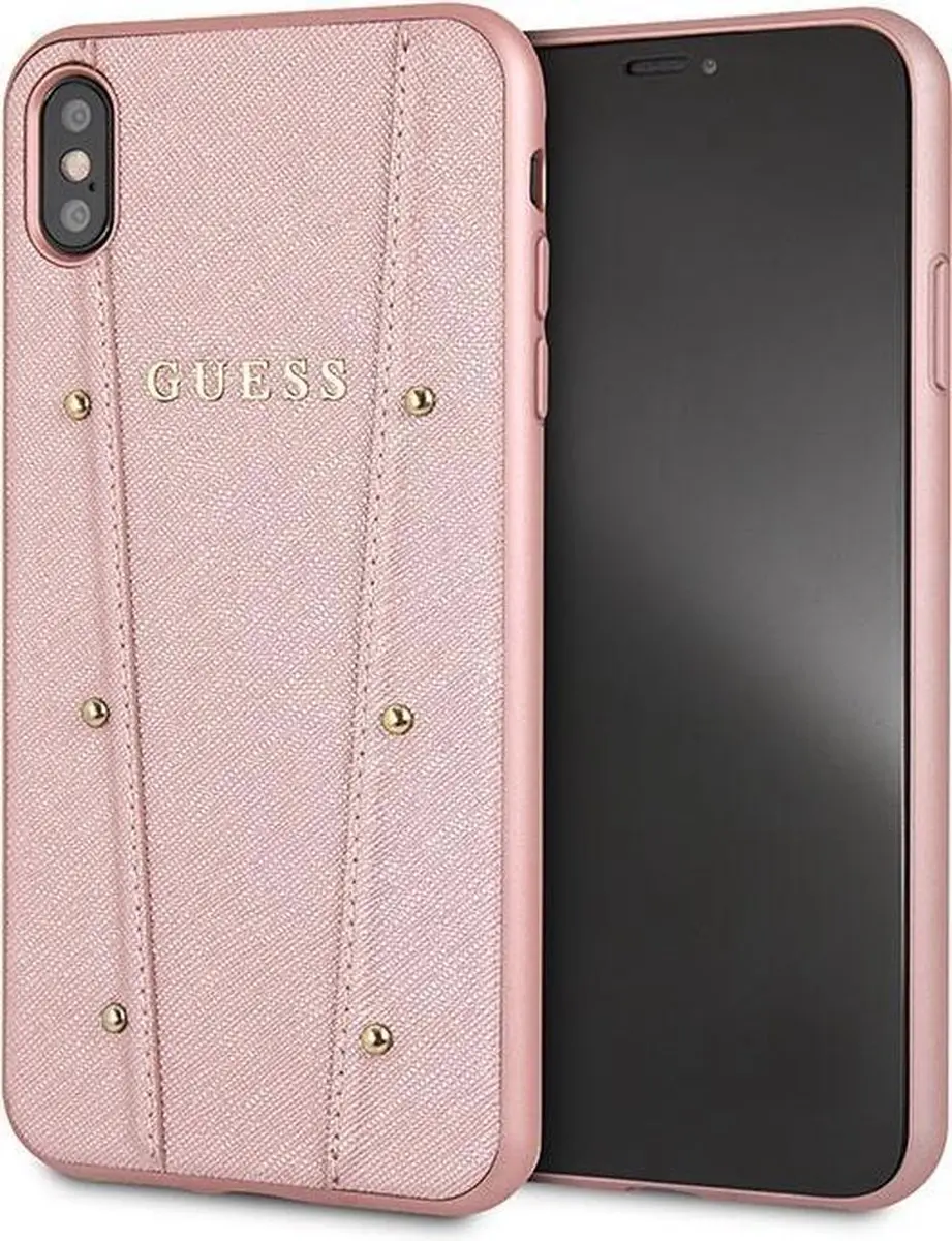 GUESS Hoesje iPhone Xs Max - Roze Goud - Leer met gouden studs