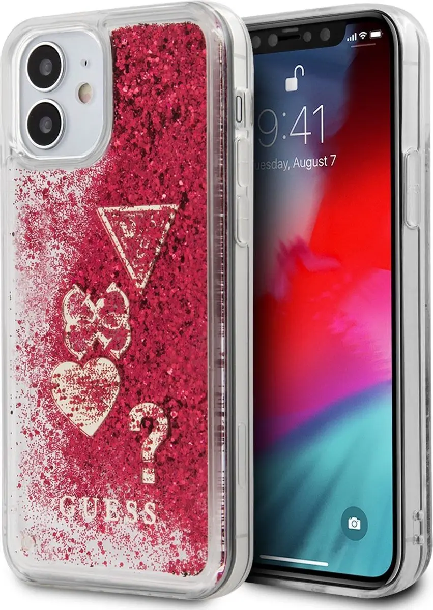 GUESS Charms Liquid Glitter Case S212-3 - iPhone 12 Mini - Roze