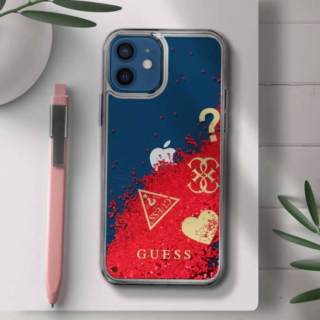 GUESS Charms Liquid Glitter Case S212-3 - iPhone 12 Mini - Roze
