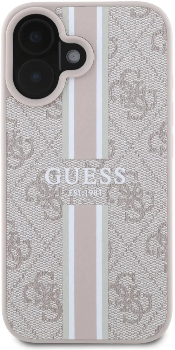 GUESS 4G Printed Stripes Hoesje iPhone 16 - Roze