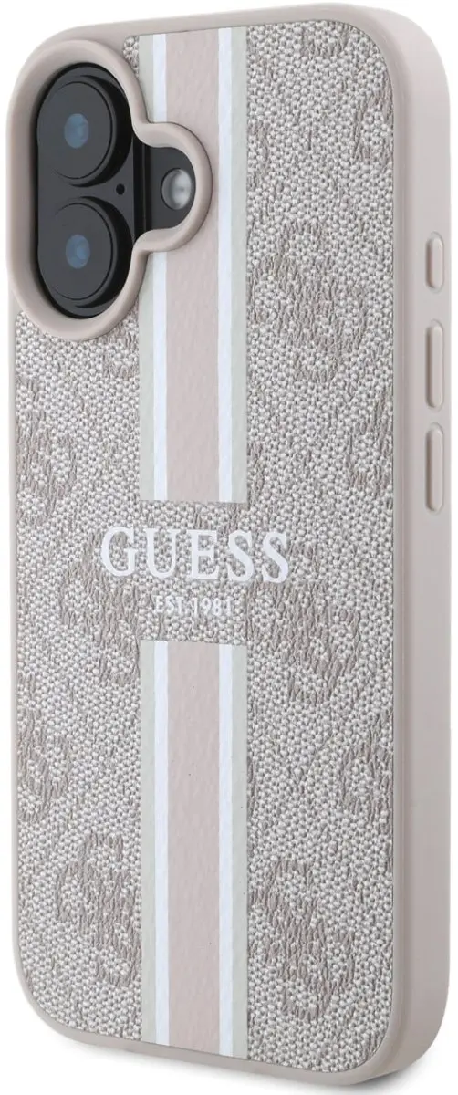 GUESS 4G Printed Stripes Hoesje iPhone 16 - Roze