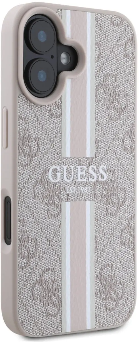 GUESS 4G Printed Stripes Hoesje iPhone 16 - Roze