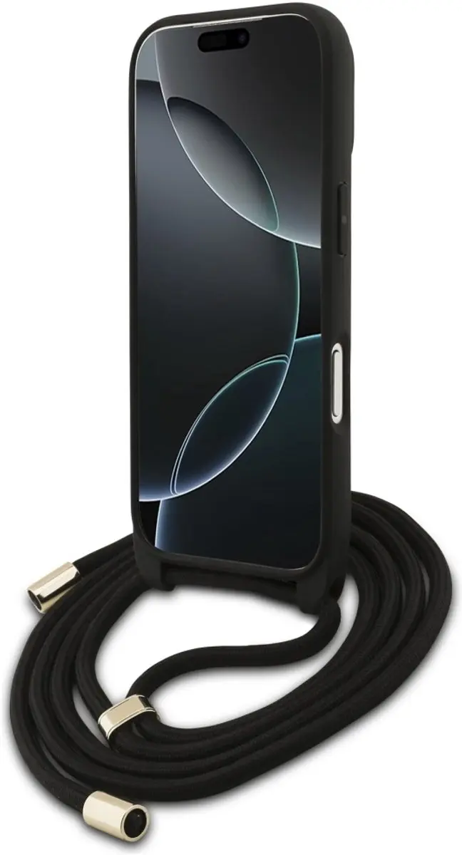 GUESS 4G Groot Logo Cord Stap Case iPhone 17 Pro - Zwart